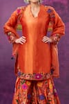 Buy_Label Niti Bothra_Orange Kora Silk Applique Mughal Round Floral Kurta Sharara Set _Online_at_Aza_Fashions