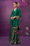 Shop_Label Niti Bothra_Green Kora Silk Applique Mughal Round Kurta Sharara Set _Online_at_Aza_Fashions