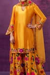 Buy_Label Niti Bothra_Yellow Kora Silk Applique Mughal Round Floral Kurta Sharara Set _Online_at_Aza_Fashions