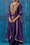 Buy_Label Niti Bothra_Purple Silk Embroidered Tikki Round Neck Kurta And Palazzo Set _Online_at_Aza_Fashions