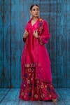 Label Niti Bothra_Pink Kora Silk Applique Mughal Round Floral Kurta Sharara Set _Online_at_Aza_Fashions