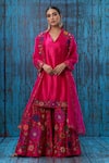 Buy_Label Niti Bothra_Pink Kora Silk Applique Mughal Round Floral Kurta Sharara Set _Online_at_Aza_Fashions