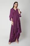 Buy_Ruchira Nangalia_Purple Modal Satin V Neck Cowl Draped Maxi Dress  _at_Aza_Fashions