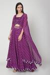 Buy_Ruchira Nangalia_Purple Modal Satin Square Neck Leheriya Bandhej Cape And Lehenga Set  _at_Aza_Fashions