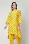 Ruchira Nangalia_Yellow Chanderi Boat Leheriya Bandhej Kurta And Pant Set  _Online_at_Aza_Fashions