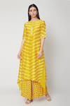 Buy_Ruchira Nangalia_Yellow Modal Satin Round Leheriya Bandhej Kurta And Palazzo Set  _at_Aza_Fashions