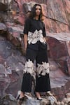 Buy_Dash and Dot_Black 63% Polyester Embroidery Gara Stitch Floral Placement Culottes  _at_Aza_Fashions