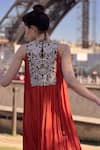 Buy_Dash and Dot_Orange 100% Recycled Polyester Embroidery Gara Stitch Crushed Gown _Online_at_Aza_Fashions
