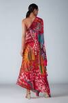 Shop_Saaksha & Kinni_Pink Satin Abstract Bird Print Asymmetric Kaftan Dress_at_Aza_Fashions