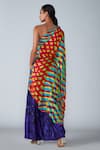 Shop_Saaksha & Kinni_Multi Color Satin Printed Leheriya One Shoulder Kaftan _at_Aza_Fashions