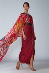 Shop_Saaksha & Kinni_Pink Chiffon Printed Abstract Bird Motifs Straight Dupatta Cape _at_Aza_Fashions