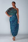 Buy_Saaksha & Kinni_Blue Cotton Silk Printed Wing And Tile One Dual Saree Dress For Women_at_Aza_Fashions