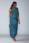 Shop_Saaksha & Kinni_Blue Cotton Silk Printed Wing And Tile One Dual Saree Dress For Women_at_Aza_Fashions