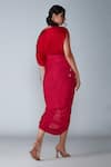 Shop_Saaksha & Kinni_Red Cotton Silk Print Abstract V Neck Saree Dress_at_Aza_Fashions