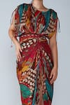 Saaksha & Kinni_Brown Cotton Silk Abstract Bird Round Saree Dress For Women_Online_at_Aza_Fashions
