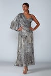 Buy_Saaksha & Kinni_Black Cotton Silk And Chiffon Abstract Tile Saree Dress_at_Aza_Fashions
