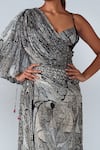 Shop_Saaksha & Kinni_Black Cotton Silk And Chiffon Abstract Tile Saree Dress_at_Aza_Fashions