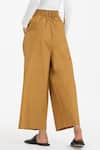 Shop_THREE_Yellow Cotton Poplin Pleated Trouser _at_Aza_Fashions