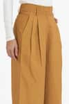 Shop_THREE_Yellow Cotton Poplin Pleated Trouser _Online_at_Aza_Fashions