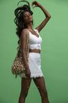 Shop_Dash and Dot_White 100% Cotton Lining 100% Recycled Polyester Crochet Crop Top And Skirt Set _Online_at_Aza_Fashions