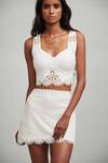 Dash and Dot_White 100% Cotton Lining 100% Recycled Polyester Crochet Crop Top And Skirt Set _at_Aza_Fashions