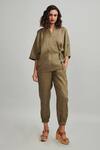 Shop_Dash And Dot_Green Linen Top And Joggers Set_at_Aza_Fashions