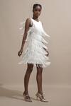 Buy_Dash and Dot_White 100% Viscose Embellished Fringe Round Layered Dress _at_Aza_Fashions