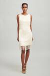 Dash and Dot_White 100% Viscose Embellished Fringe Round Layered Dress _Online_at_Aza_Fashions