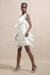 Buy_Dash and Dot_White 100% Viscose Embellished Fringe Round Layered Dress _Online_at_Aza_Fashions