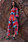 Buy_Dash and Dot_Multi Color 100% Polyester Tribal V Neck Top And Pant Set _at_Aza_Fashions