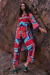 Dash and Dot_Multi Color 100% Polyester Tribal V Neck Top And Pant Set _Online_at_Aza_Fashions