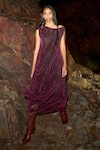Buy Dash And Dot Purple 38% Polyester, 62% Lurex Plain Asymmetric One Shoulder Draped Dress at Aza Fashions Buy_Dash And Dot_Purple 38% Polyester, 62% Lurex Plain Asymmetric One Shoulder Draped Dress _at_Aza_Fashions