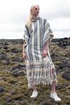 Buy_Dash And Dot_Multi Color 100% Cotton Stripe Shawl Collar Print Poncho_at_Aza_Fashions