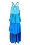 Buy Dash And Dot Blue 100% Polyester Plain Square Neck Ombre Tiered Gown Online at Aza Fashions Buy_Dash And Dot_Blue 100% Polyester Plain Square Neck Ombre Tiered Gown_Online_at_Aza_Fashions