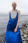 Shop_Dash and Dot_Blue 100% Polyester Satin Embroidery Mirror Round Gown  _Online_at_Aza_Fashions