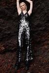 Shop_Dash And Dot_Grey Shell 100% Nylon/ Lining 100% Polyester Sequin Deep Embellished Jumpsuit_at_Aza_Fashions