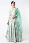 Buy_Archana Shah_Green Bamberg Silk Printed Floral Motifs V Neck Lehenga Set _at_Aza_Fashions