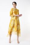 Buy_Archana Shah_Yellow Bamberg Silk Printed Floral Motifs Round Asymmetric Tunic _at_Aza_Fashions