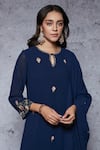 Shop_Ajiesh Oberoi_Blue Georgette, Rayon Round Embroidered Kurta Set _Online_at_Aza_Fashions