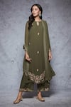 Ajiesh Oberoi_Green Georgette, Rayon Round Embroidered Kurta Set _Online_at_Aza_Fashions