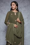 Shop_Ajiesh Oberoi_Green Georgette, Rayon Round Embroidered Kurta Set _Online_at_Aza_Fashions
