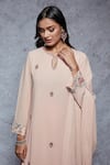 Buy_Ajiesh Oberoi_Peach Georgette, Rayon Round Embroidered Kurta Set _Online_at_Aza_Fashions
