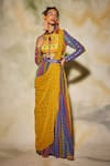 Buy_DiyaRajvvir_Multi Color Modal Printed Geometric Round Gharara Saree Set _at_Aza_Fashions
