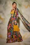 Buy_DiyaRajvvir_Multi Color Modal Printed Aztec V Neck Layered Skirt Saree Set _at_Aza_Fashions