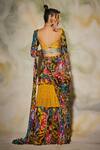 Shop_DiyaRajvvir_Multi Color Modal Printed Aztec V Neck Layered Skirt Saree Set _at_Aza_Fashions