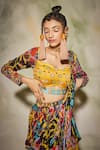 DiyaRajvvir_Multi Color Modal Printed Aztec V Neck Layered Skirt Saree Set _Online_at_Aza_Fashions