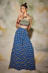 Shop_DiyaRajvvir_Blue Cotton Silk Printed Floral Square Neck Cape And Gharara Set _Online_at_Aza_Fashions