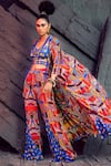 Shop_Diyarajvvir_Multi Color Georgette, Modal Geometric Open Print Cape And Pant Set _at_Aza_Fashions