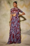Buy_DiyaRajvvir_Multi Color Modal Printed Geometric High Neck Layered Skirt Saree Set _at_Aza_Fashions
