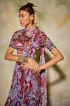 DiyaRajvvir_Multi Color Modal Printed Geometric High Neck Layered Skirt Saree Set _Online_at_Aza_Fashions